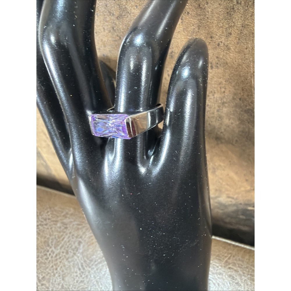 Sterling Silver Modernist Cocktail Ring Size 7.25 Women Purple Baguette Vtg